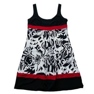 Ronni Nicole Womens Dress size 14 Black White Red A-Line Low Scoop Neck Stretch